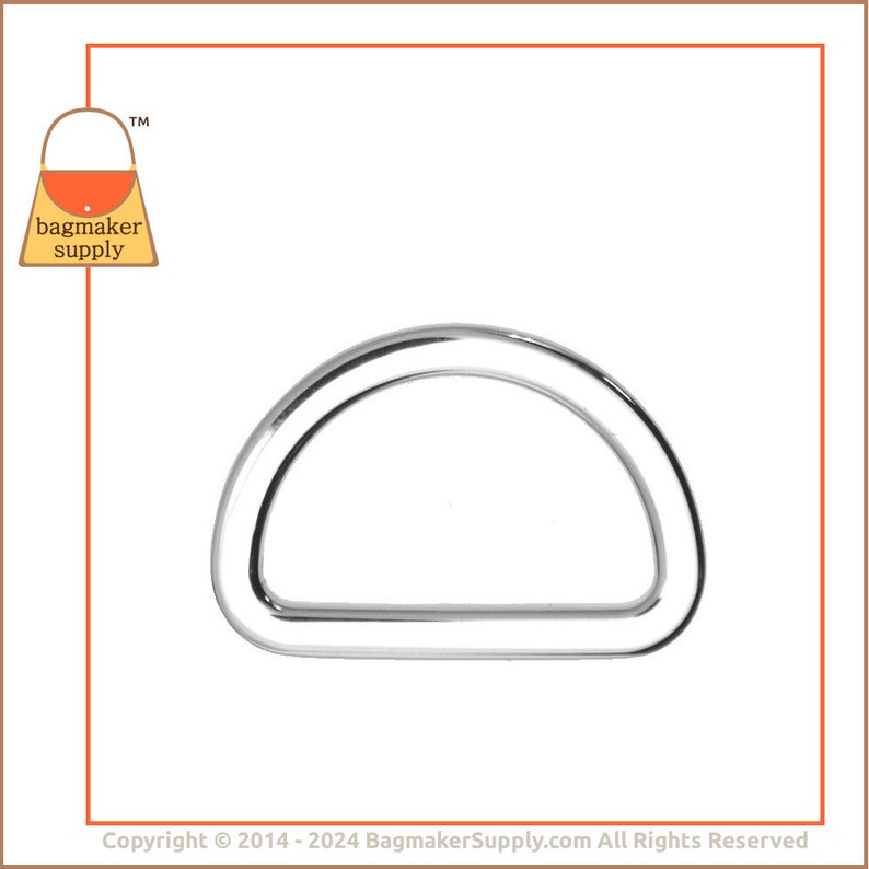 May include: Silver D-ring hardware for bags and other crafts. The ring is smooth and shiny.