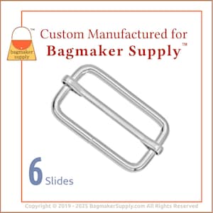 1-1/2 Inch Moving Bar Slide, Shiny Nickel Finish, 6 Pack, 38 mm Purse Strap Moveable Bar Triglide, Handbag Hardware Supplies, SLD-AA134