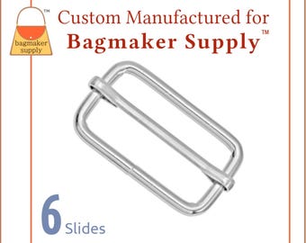 1-1/2 Inch Moving Bar Slide, Shiny Nickel Finish, 6 Pack, 38 mm Purse Strap Moveable Bar Triglide, Handbag Hardware Supplies, SLD-AA134