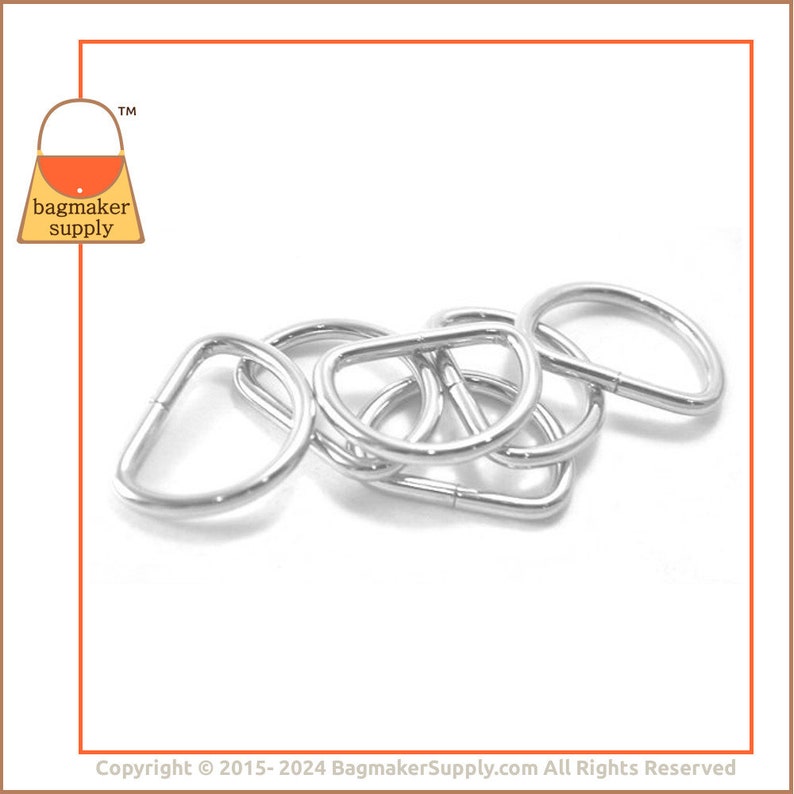 1 Inch D Ring, Nickel Finish, 54 Pieces, 3.5 mm Gauge, Handbag Purse Bag Making Hardware Supplies, 25 mm Wire Formed D-Ring, RNG-AA084 image 2