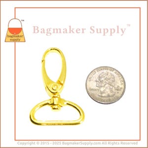 May include: Gold-toned metal swivel clasp with a D-ring. The clasp is about the size of a US quarter.