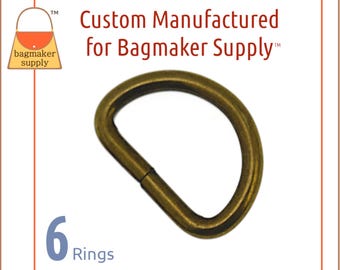 1 Inch D Ring, Antique Brass Finish, 6 Pieces, 3.75 mm Gauge Wire Formed 25 mm, Bronze Finish, Handbag Hardware Purse Supplies, RNG-AA415