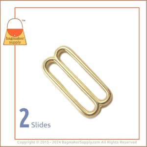 1-1/2 Inch Cast Slide, Brass Finish, 2 Pieces, 1.5 Inch 38 mm Double Ring Adjuster, Handbag Purse Bag Making Hardware Supplies, SLD-AA021