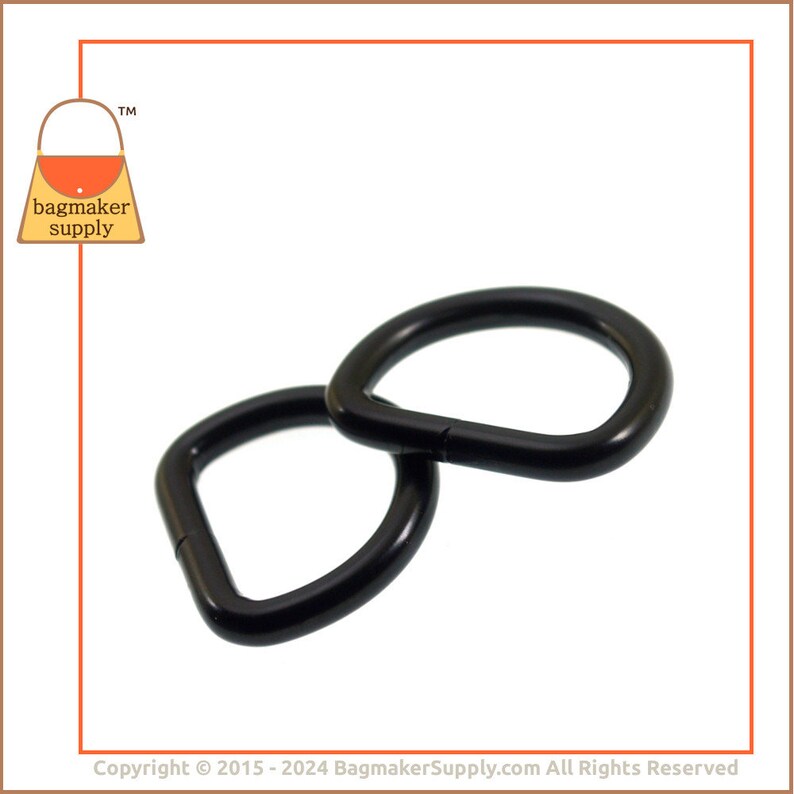 1 Inch D Ring, Black Satin Finish, 6 Pieces, 4.8 mm Gauge, 25 mm Heavy D-Ring, Purse Bag Making Handbag Hardware Supplies, RNG-AA148 image 2