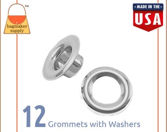 Size 4 Grommet, Nickel Finish, 1/2 Inch 13 mm Opening, 12 Grommets, Handbag Purse Making Supplies Hardware, Large Eyelet, .5 Inch, EGR-AA006