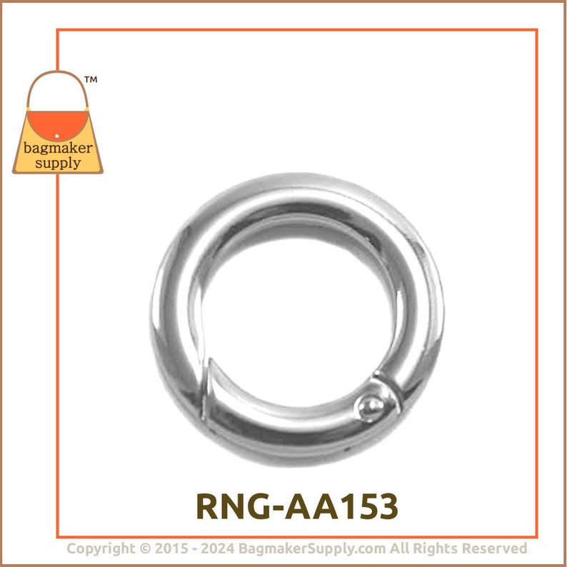 3/4 Inch Spring Gate Ring, Nickel Finish, 6 Pack, 19 mm O Ring, Purse Handbag Bag Making Hardware Supplies, 3/4, .75 Inch, .75, RNG-AA153 image 7