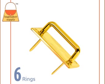 1 Inch Strap Ring, Prong Applied, Gold Finish, 6 Pack, Bridge Buckle, 25 mm Strap Loop, Handbag Purse Making Hardware Supplies, RNG-AA191