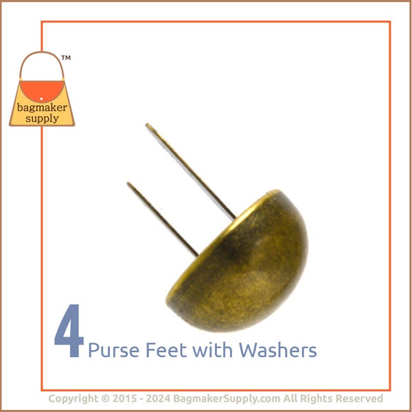 20 mm Purse Foot, Antique Brass / Bronze Finish, 4 Feet, 3/4 Inch Dome Bottom Stud, Handbag Hardware Bag Making Craft Supplies, PFT-AA008