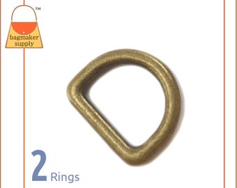 1 Inch Cast D Ring, Light Antique Brass Finish, 2 Pack, 25 mm D Ring, Antique Gold Finish, Bag Making Handbag Purse Hardware, RNG-AA232
