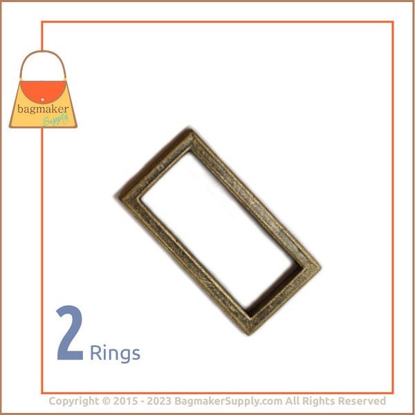 1-1/4 Inch Rectangle Ring, Antique Brass / Bronze Finish, 2 Pack, 32 mm Rectangular, Handbag Purse Making Supplies, 1.25 inch, RNG-AA237