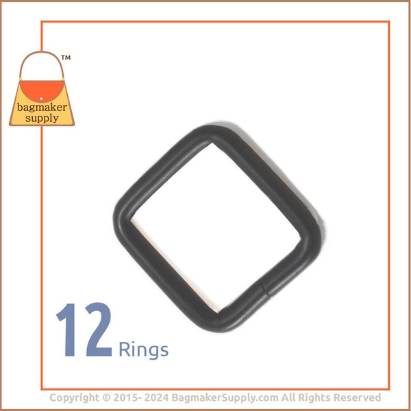1 Inch Square Ring, Black Satin Finish, Welded, 12 Pieces, Purse Bag Making Handbag Hardware Supplies, 1" 25 mm Rectangle Ring, RNG-AA083
