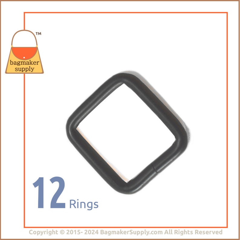 1 Inch Square Ring, Black Satin Finish, Welded, 12 Pieces, Purse Bag Making Handbag Hardware Supplies, 1 25 mm Rectangle Ring, RNG-AA083 image 1