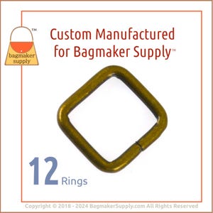 Anillo cuadrado de 1/2 pulgada, acabado en latón antiguo, 12 piezas, anillo rectangular de 13 mm, calibre 2,5 mm, herraje para bolsos artesanales, RNG-AA390