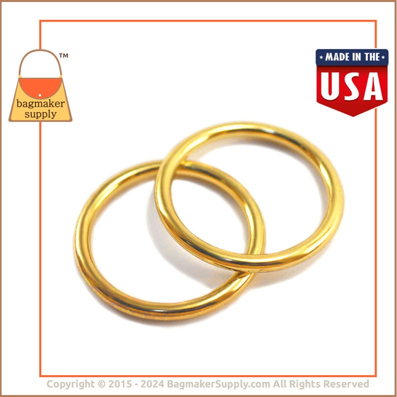 1.25 Inch Cast O Ring, Brass Finish, 6 Pieces, Handbag Purse Bag Making Supplies Hardware, 1-1/4 Inch 32 mm O-Ring, RNG-AA130 image 2