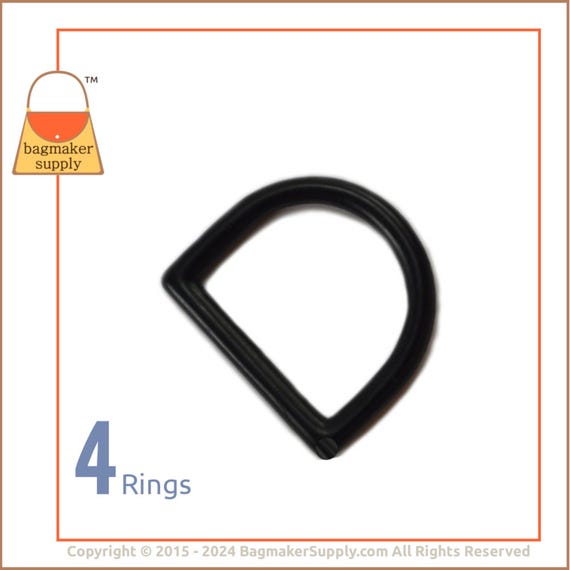1 Inch D Ring, Cast Black Satin Finish, 4 Pieces, 25 mm Square End Dee Ring, Handbag Purse Strap Bag Making Hardware Supplies, RNG-AA139