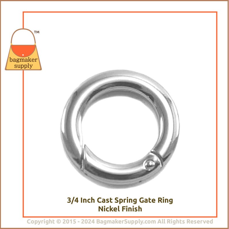 3/4 Inch Spring Gate Ring, Nickel Finish, 6 Pack, 19 mm O Ring, Purse Handbag Bag Making Hardware Supplies, 3/4, .75 Inch, .75, RNG-AA153 image 8