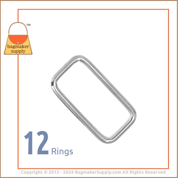 1-1/4 Inch Rectangle Ring, Nickel Finish, 12 Pieces, 1.25 Inch Rectangular Wire Loop, 32 mm Ring, Purse Handbag Hardware, RNG-AA055