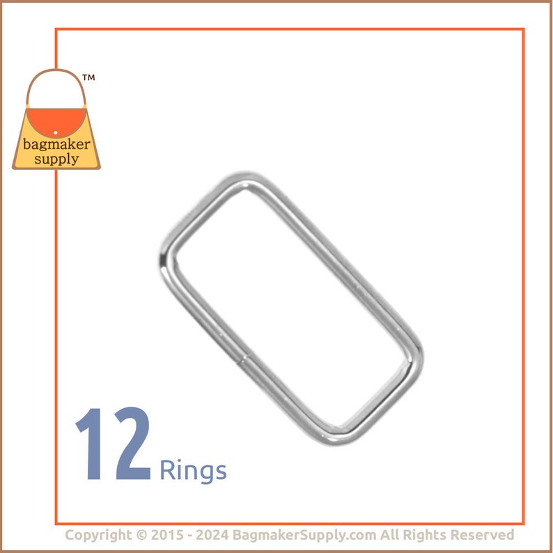 1-1/4 Inch Rectangle Ring, Nickel Finish, 12 Pieces, 1.25 Inch Rectangular Wire Loop, 32 mm Ring, Purse Handbag Hardware, RNG-AA055 image 1