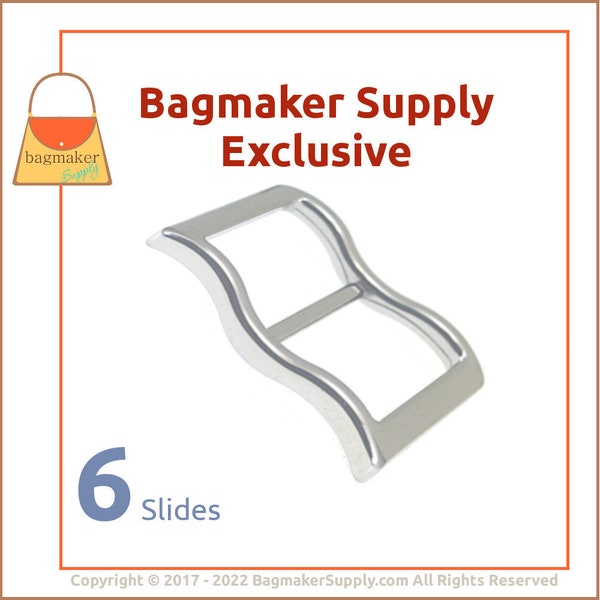 1 Inch Large Mouth Curved Slide Buckle for Thick Straps, Deluxe Nickel Finish, 6 Pack, Great For Leather, 25 mm TriGlide Purse, SLD-AA123