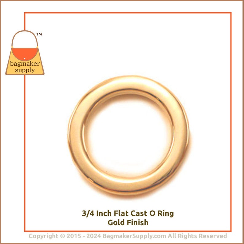 3/4 Inch O Ring, Super-Shiny Gold Finish, 2 Pieces, .75 Inch 19 mm Flat Cast O-Ring, Purse Bag Making Handbag Hardware Supplies, RNG-AA057 image 8