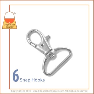 1 Inch Swivel Snap Hook, Lobster Claw, Nickel Finish, 6 Pieces, 25 mm Purse Clip, Handbag Bag Making Purse Hardware Supplies, 1", SNP-AA022