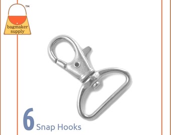 1 Inch Swivel Snap Hook, Lobster Claw, Nickel Finish, 6 Pieces, 25 mm Purse Clip, Handbag Bag Making Purse Hardware Supplies, 1", SNP-AA022