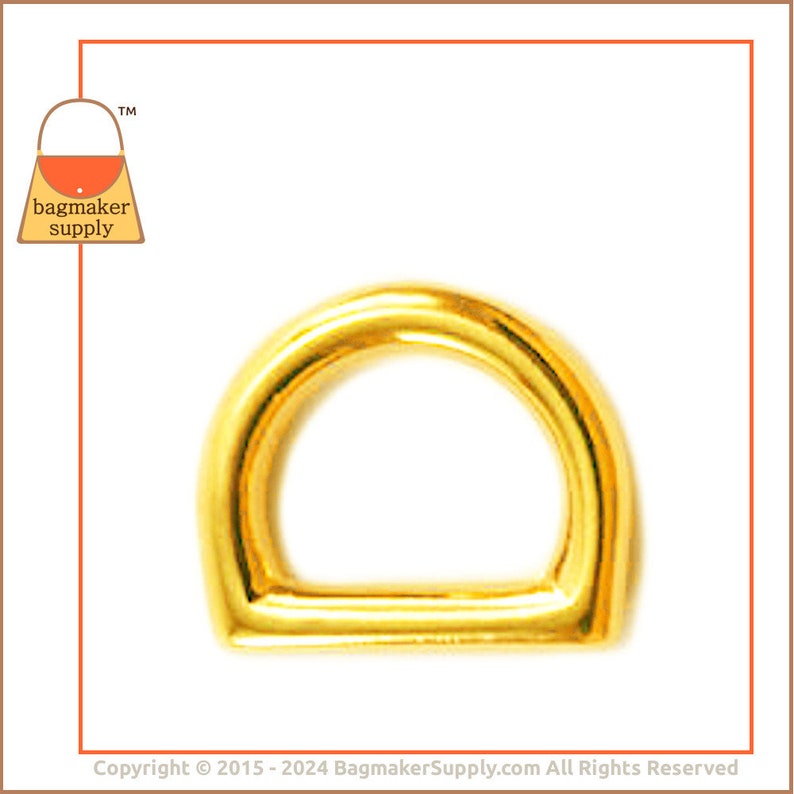 3/8 Inch Cast D Ring, Shiny Gold Finish, 12 Pieces, Small 9.5 mm D Ring, Handbag Purse Bag Making Hardware Supplies, 3/8, RNG-AA146 image 4