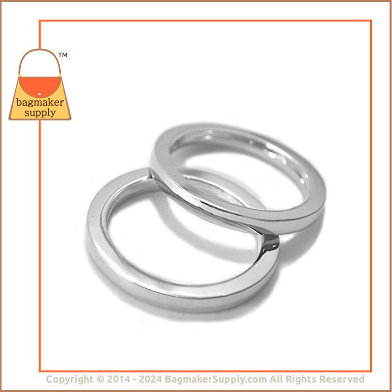 1-1/2 Inch O Ring, Shiny Nickel Finish, 2 Pieces, 1.5 inch 38 mm Flat Cast O-Ring, 5 mm Thick, Purse Bag Making Handbag Hardware, RNG-AA027 image 2