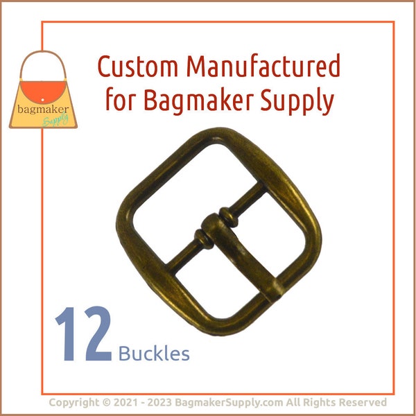 3/4 Inch Rounded Square Center Bar Pin Buckle, Antique Brass / Bronze Finish, 12 Pack, Handbag Purse Making, .75 Inch, 19 mm, BKL-AA029