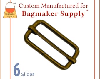 1-1/2 Inch Moving Bar Slide, Antique Brass / Bronze Finish, 6 Pack, 38 mm Purse Strap Moveable Bar Triglide, Handbag Hardware, SLD-AA135