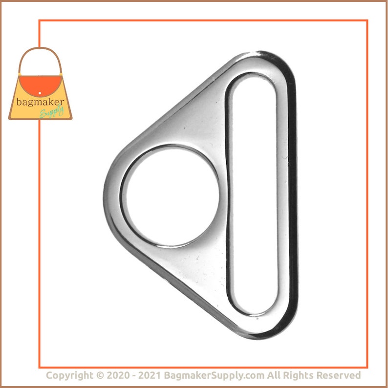 2 Pack RNG-AA401 25 mm Slot and Hole Loop Buckle 1 Purse Handbag Hardware 1 Inch Triangle Double Ring Shiny Nickel Finish