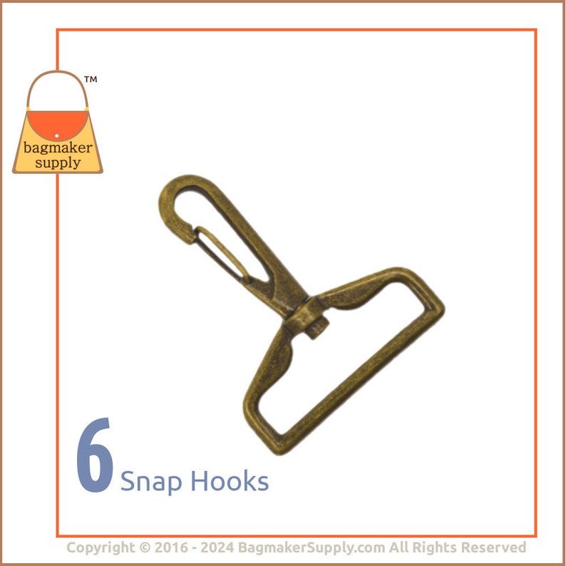 1-1/2 Inch Swivel Snap Hook, Antique Brass Finish, 6 Pieces, 38 mm Purse Clip, Handbag Bag Making Hardware Supplies, 1.5, SNP-AA128 image 1