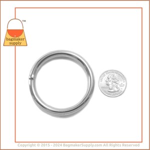 1-3/4 Inch O Ring, Welded, Shiny Nickel Finish, 6 Pack, 45 mm 6 mm Gauge, 1.75 Inch, Purse Hardware Bag Making Handbag Hardware, RNG-AA096 image 3