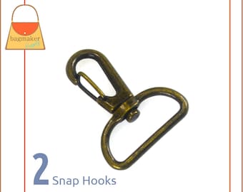 1 Inch Snap Hook, Antique Brass Finish, 2 Pieces, 25 mm Spring Gate Swivel Purse Clip, Handbag Bag Making Hardware Supplies, SNP-AA248