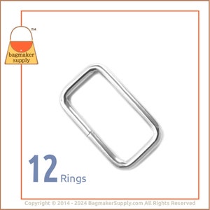 1 Inch Rectangle Ring, 3 mm Gauge, Nickel Finish, 12 Pieces, Purse Handbag Making Hardware Supplies, 25 mm Rectangular Wire Loop, RNG-AA011