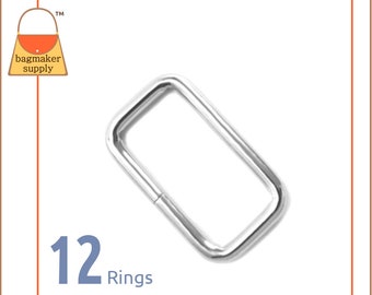 1 Inch Rectangle Ring, 3 mm Gauge, Nickel Finish, 12 Pieces, Purse Handbag Making Hardware Supplies, 25 mm Rectangular Wire Loop, RNG-AA011