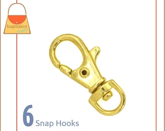 3/8 Inch Trigger Style Swivel Snap Hook, Brass Finish, 6 Pieces, 9.5 mm Purse Clip, Handbag Bag Making Hardware Supplies, SNP-AA163