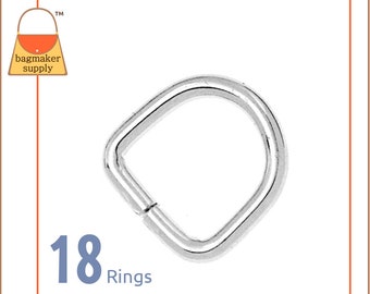 3/8 Inch D Ring, Nickel Finish, 18 Pieces, Small 9.5 mm D-Ring, Handbag Purse Bag Making Hardware Supplies, 3/8", RNG-AA088