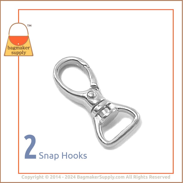 5/8 Inch Snap Hook, Nickel Finish, 2 Pack, 16 mm Swivel Lobster Claw, Handbag Purse Hardware Supplies, Also for 1/2 Inch Straps, SNP-AA001