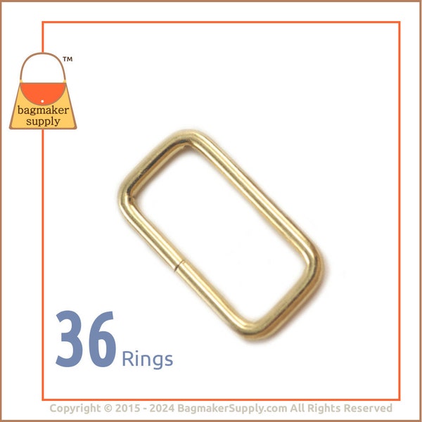 1-1/4 Inch Rectangular Wire Loop / Ring, Brass Finish, 36 Pieces, 1.25 Inch 32 mm Rectangle Ring, Purse Making Handbag Hardware, RNG-AA205