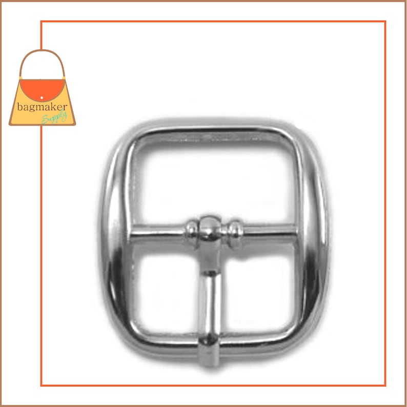 BKL-AA009 34 6 Pieces .75 .75 Inch Handbag Purse Bag Making Hardware 34 Inch Rounded Square Center Bar Pin Buckles Nickel Finish