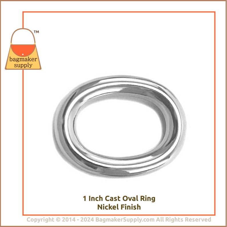 1 Inch O Ring, Nickel Finish, 2 Pieces, One Inch 25 mm Cast Oval Ring, O-Ring, Bag Making Purse Handbag Hardware Supplies, 1, RNG-AA048 image 8