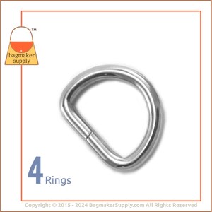 1 Inch D Ring, Welded, Nickel Finish, 4 Pieces, 25 mm Heavy D-Ring, Purse Hardware Handbag Bag Making Purse Supplies, 1&quot;, RNG-AA250