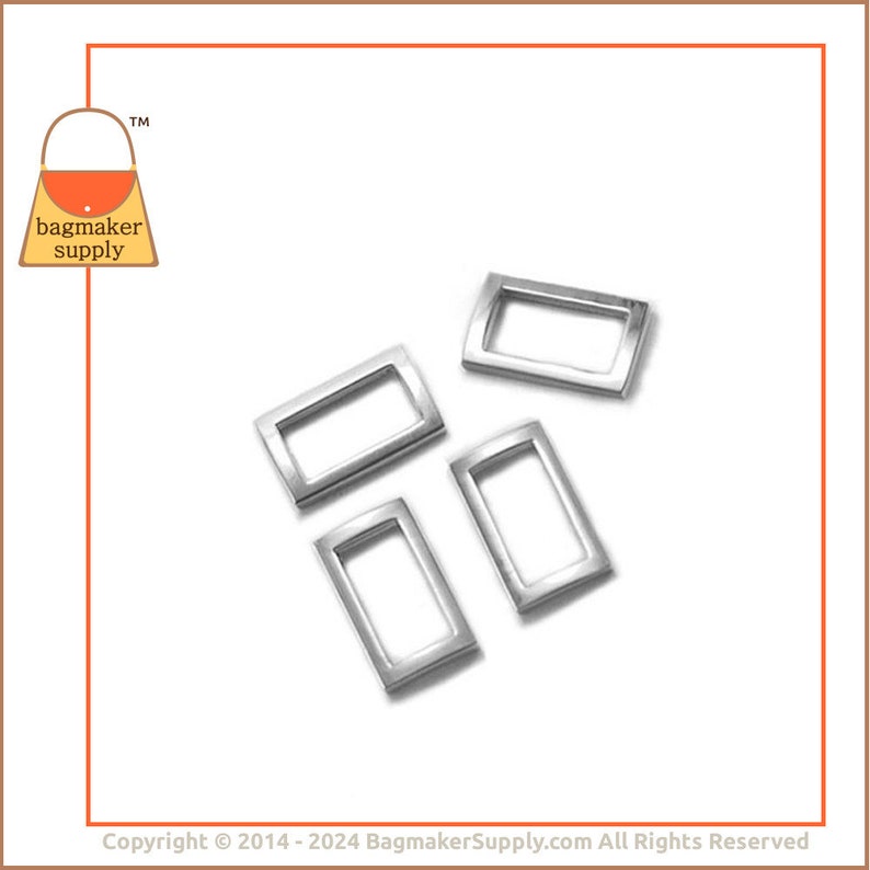 3/4 Inch Rectangular Flat Cast Ring, Nickel Finish, 6 Pieces, 19 mm Rectangle Square Ring, Purse Handbag Strap Ring, .75, RNG-AA038 image 7