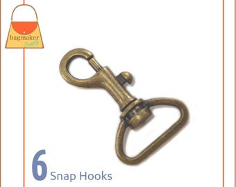 1 Inch Bolt Style Snap Hook, Antique Brass Finish, 6 Pack, 25 mm Purse Clip, Bronze Finish, Bag Making Handbag Hardware Supplies, SNP-AA093