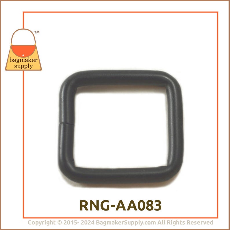 1 Inch Square Ring, Black Satin Finish, Welded, 12 Pieces, Purse Bag Making Handbag Hardware Supplies, 1 25 mm Rectangle Ring, RNG-AA083 image 7