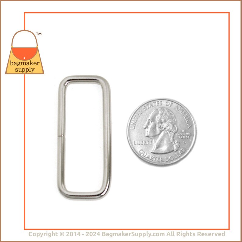 1-1/2 Inch Rectangle Ring, Nickel Finish, 6 Pieces, 38 mm Wire Loop, 1.5 Inch Rectangular Ring, Purse Making Handbag Hardware, RNG-AA012 image 3