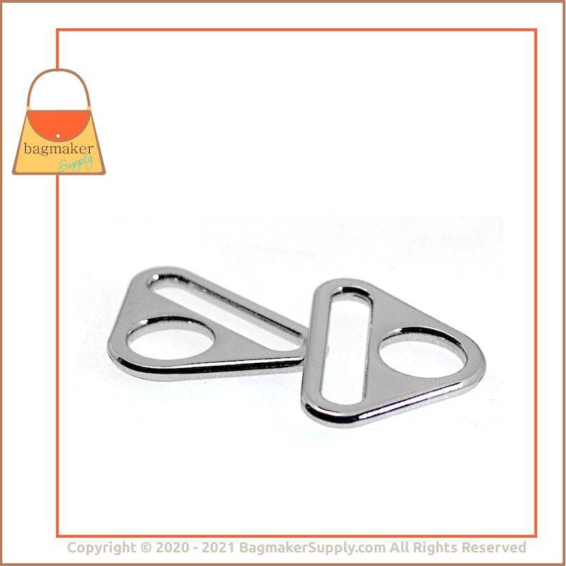 2 Pack RNG-AA401 25 mm Slot and Hole Loop Buckle 1 Purse Handbag Hardware 1 Inch Triangle Double Ring Shiny Nickel Finish