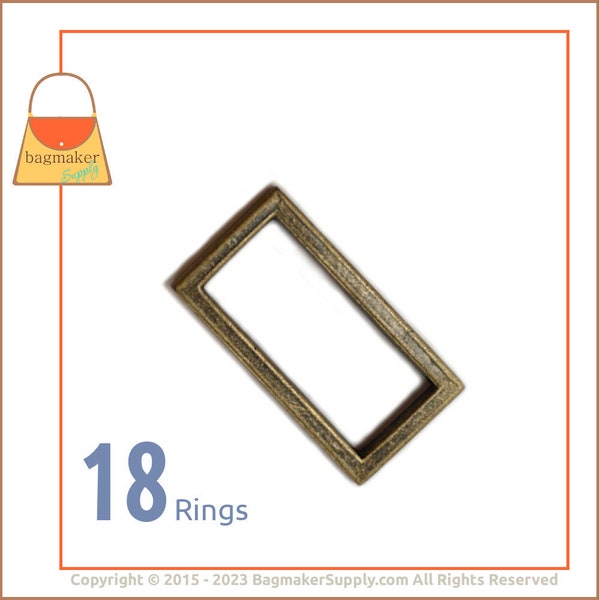 1-1/4 Inch Rectangle Ring, Antique Brass / Bronze Finish, 18 Pack, 32 mm Rectangular, Handbag Purse Making Supplies, 1.25 inch, RNG-AA237