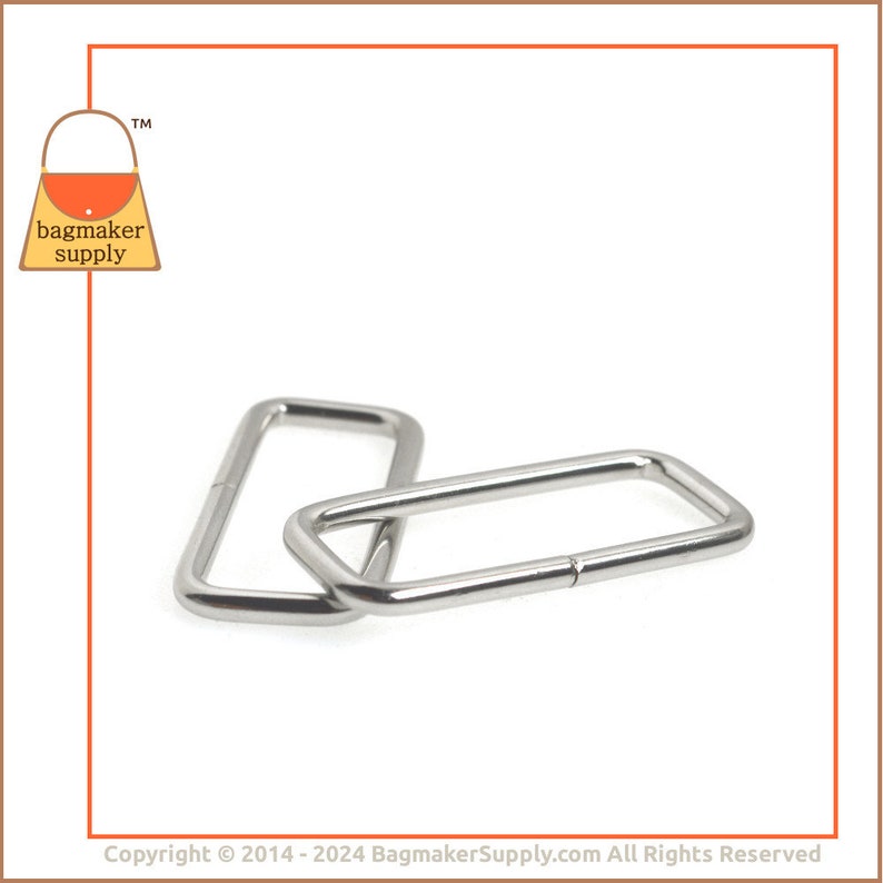 1-1/2 Inch Rectangle Ring, Nickel Finish, 6 Pieces, 38 mm Wire Loop, 1.5 Inch Rectangular Ring, Purse Making Handbag Hardware, RNG-AA012 image 2